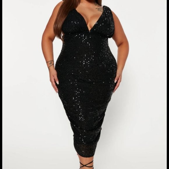 NYE Every Woman Sequin Midi Cocktail Dress size 1X 14/16 Plus size NEW with tags - Picture 1 of 4